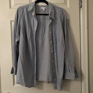 Blue and White Stretchy Button Down Shirt
